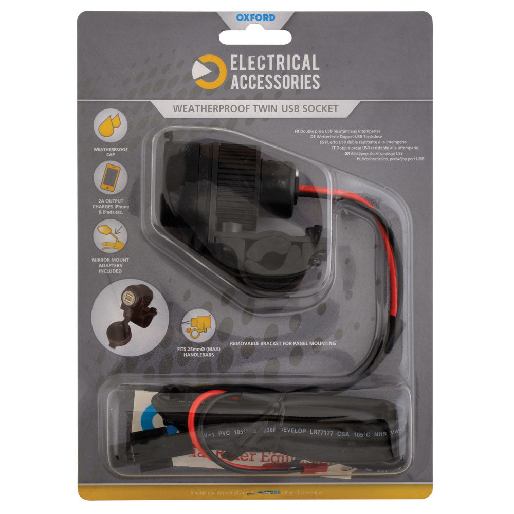Oxford Weatherproof Dual Port USB charger (5V 2Amp) 5030009017094